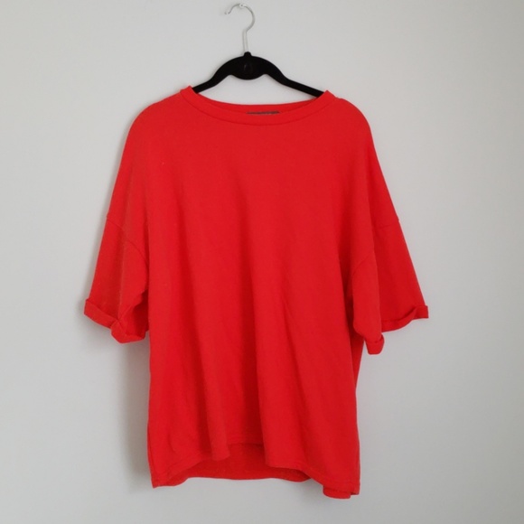 red oversized shirt